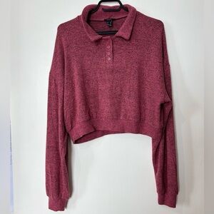 🎉4/30$🎉 Forever 21 Pink Cropped Long Sleeve Polo Neck T-Shirt 🌸